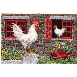 Herrschners Farm Fresh Latch Hook Rug Kit Roosters Farmhouse 40x27 131015 NEW